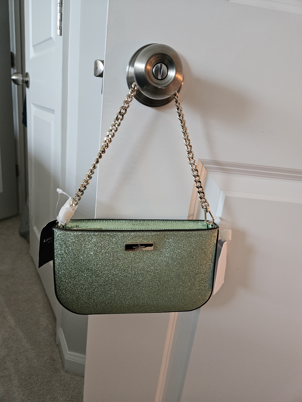Kate Spade Green Glitter Chain Shoulder Bag - Picture 1 of 12